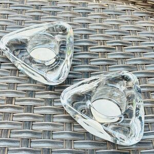 VINTAGE Indiana Glass Set of Clear Glass  Triangular Candle Holders